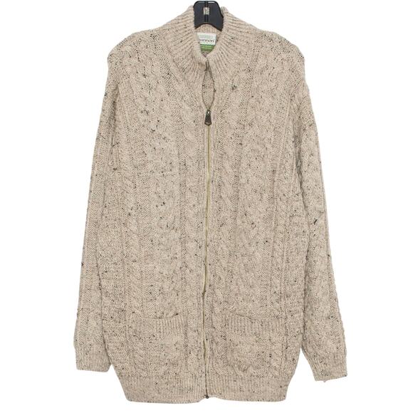 Shannon Woolen Mills Sweater Wool Cable Knit Cottage Grandpa Academia Zip Large - Picture 1 of 11